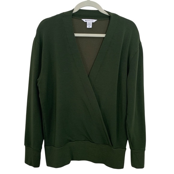 Athleta Purana Style 986978 V-Neck Wrap Sweatshirt Aspen Olive Petite Size SP - Picture 1 of 5